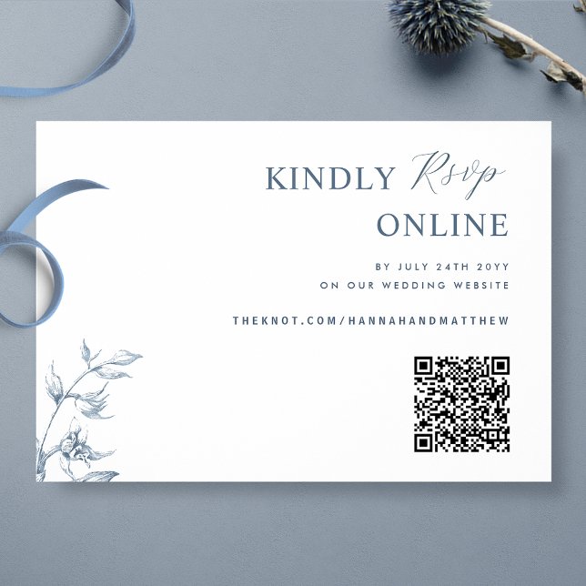 Carte D'accompagnement Mariage RSVP de code QR élégant bleu et blanc (Créateur téléchargé)