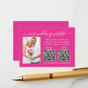 Carte D'accompagnement Mariage RSVP Détails Photo 2 QR Hot rose