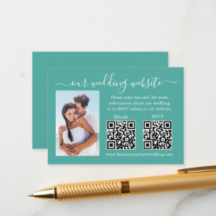Carte D'accompagnement Mariage RSVP Détails Photo 2 QR Turquoise