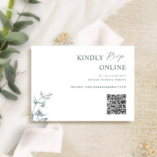 Carte D'accompagnement Mariage RSVP Elegant QR Code vert et blanc