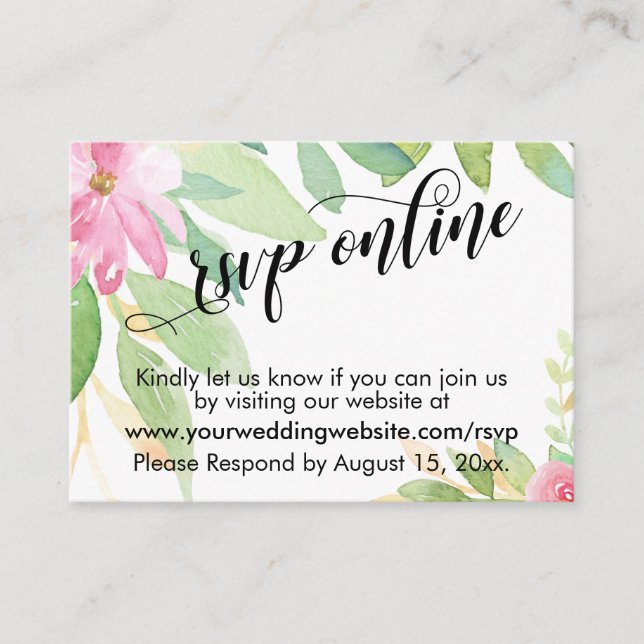 Carte D'accompagnement Mariage RSVP en ligne élégante typographie & Fleur (Devant)