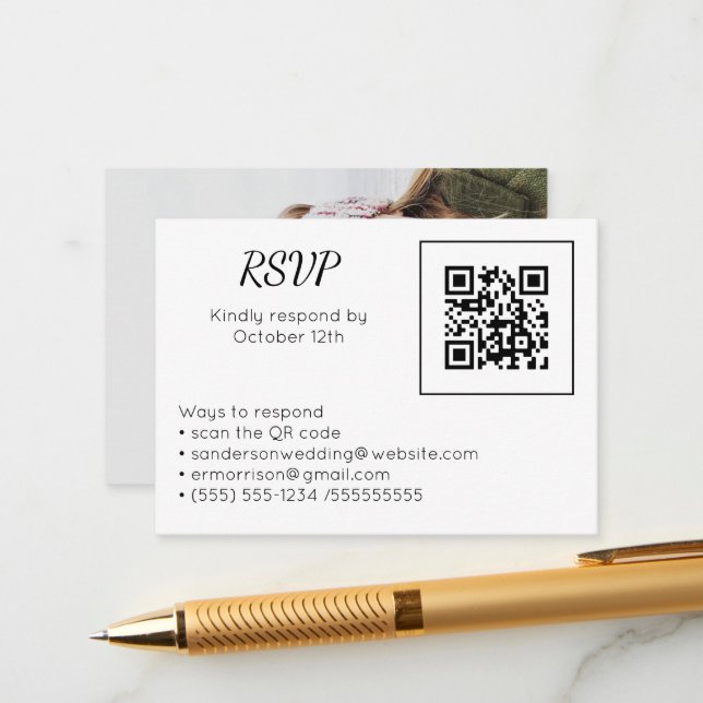 Carte D'accompagnement Mariage RSVP en ligne QR Code photo (Devant/Arrière en situation)