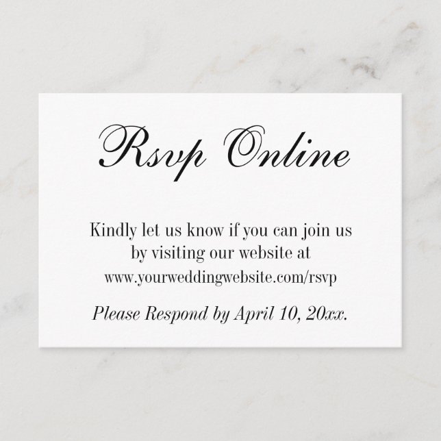 Carte D'accompagnement Mariage RSVP en ligne simple élégant noir et blanc (Devant)