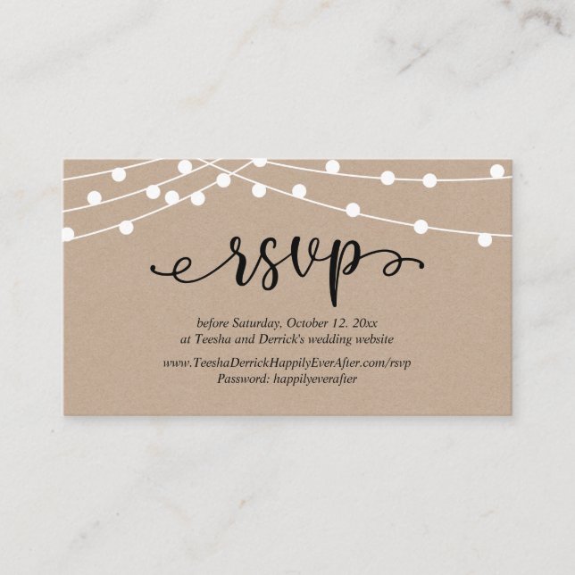 Carte D'accompagnement Mariage RSVP, Lumières à cordes Kraft Rustique (Devant)
