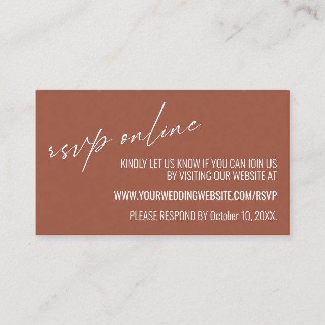 Carte D'accompagnement Mariage RSVP Online Contemporary Terracotta (Devant)