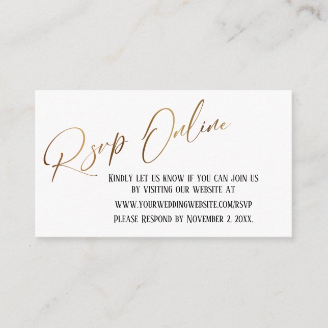 Carte D'accompagnement Mariage RSVP Online Gold Elegant écriture manuscri (Devant)