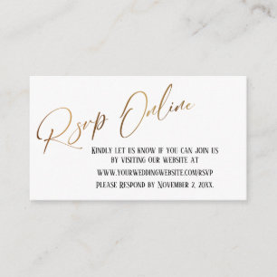 Carte D'accompagnement Mariage RSVP Online Gold Elegant écriture manuscri
