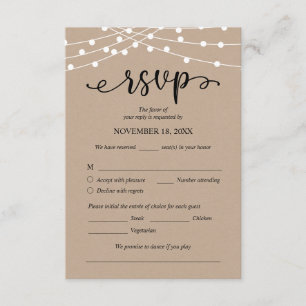 Carte D'accompagnement Mariage RSVP, Options de repas, voyants à cordes K