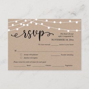 Carte D'accompagnement Mariage RSVP, Options de repas, voyants à cordes K