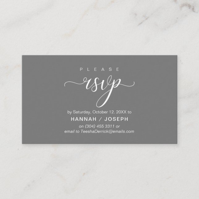 Carte D'accompagnement Mariage RSVP par téléphone ou par courriel réponse (Devant)