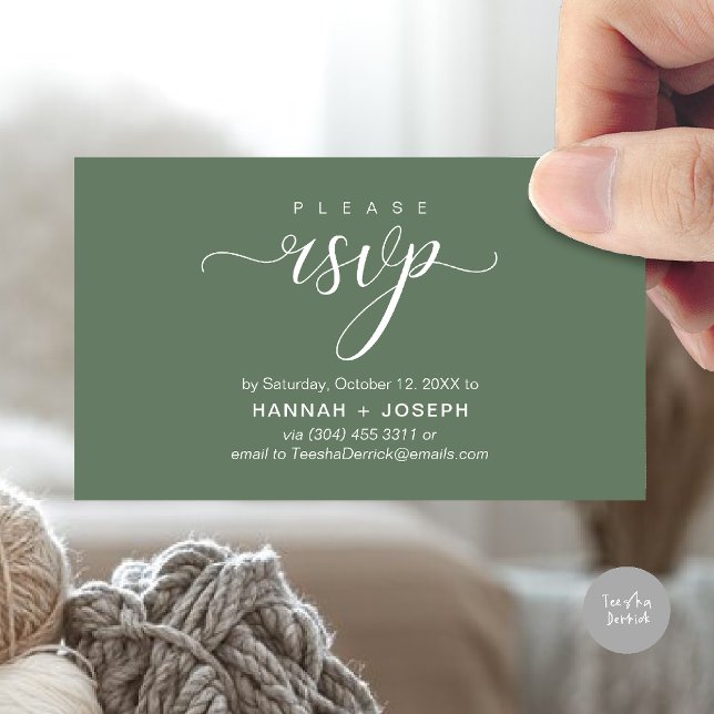 Carte D'accompagnement Mariage RSVP par téléphone ou par courriel réponse (Wedding invitation RSVP via Phone or email respond reminder Enclosure Card in aesthetic Sage Green)