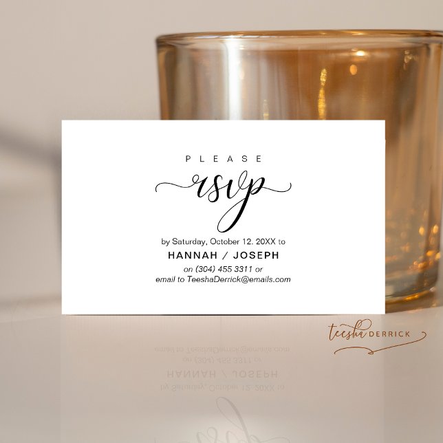 Carte D'accompagnement Mariage RSVP par téléphone ou par courriel réponse (Wedding RSVP via Phone or email respond Enclosure Card,
website online)