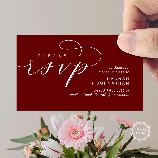 Carte D'accompagnement Mariage RSVP par téléphone ou par courriel réponse (Wedding Invitation RSVP Respond via Phone or email Online Enclosure Card, Burgundy Red)