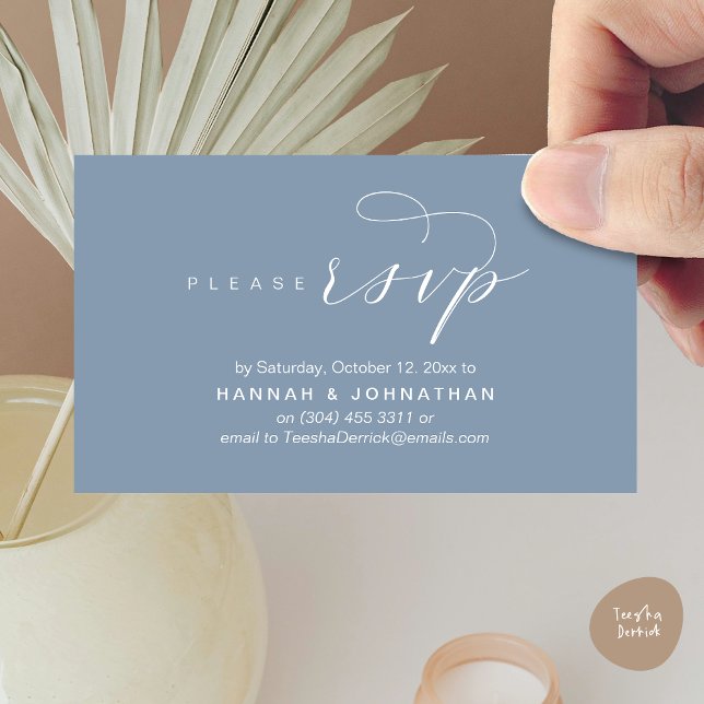 Carte D'accompagnement Mariage RSVP par téléphone ou par courriel réponse (Wedding RSVP via Phone or email respond Enclosure Card, Lunch, Brunch, Dinner, Party, Dusty Blue)
