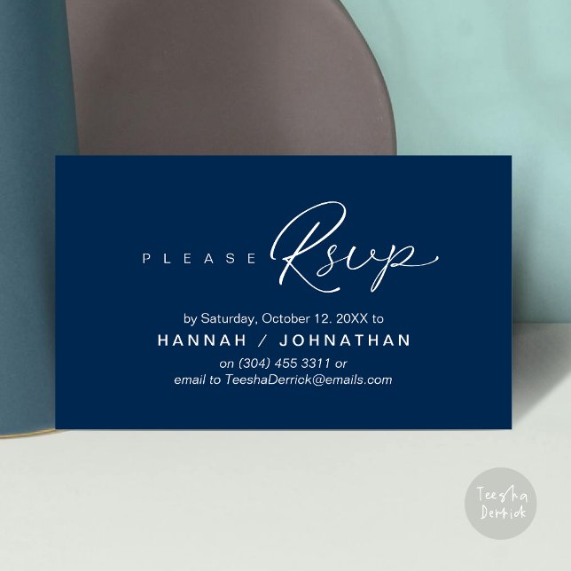 Carte D'accompagnement Mariage RSVP par téléphone ou par courriel réponse (Wedding RSVP via Phone, email, website, respond, Enclosure Card, Classy Navy Blue)