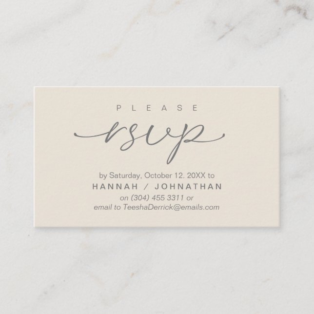 Carte D'accompagnement Mariage RSVP par téléphone ou par courriel réponse (Devant)