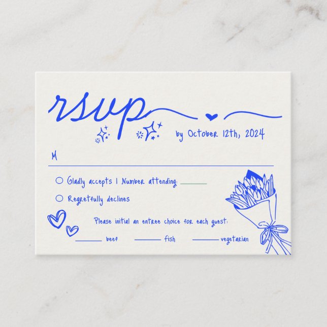 Carte D'accompagnement Mariage RSVP Quirky RSVP dessiné à la main (Devant)