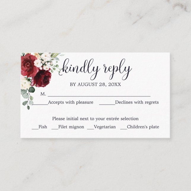 Carte D'accompagnement Mariage RSVP Rustique Bois Floral Marine Bleu (Devant)