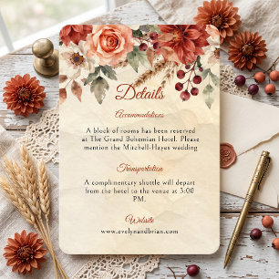 Carte D'accompagnement Mariage rustique d'automne à la terracotta florale