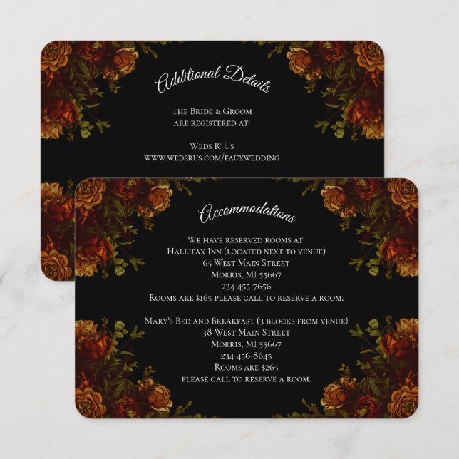 Carte D'accompagnement Mariage rustique orange noir élégant (Devant / Derrière)