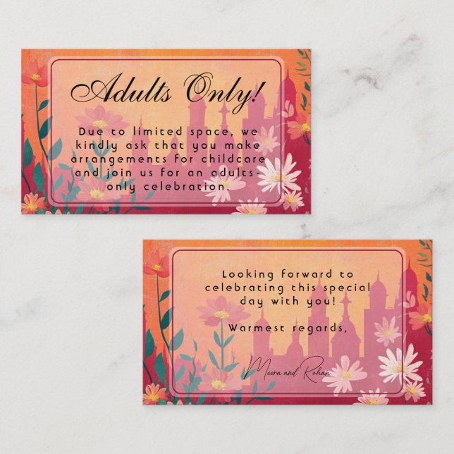 Carte D'accompagnement Mariage Serenade de Coucher de Soleil pour Adultes (Devant / Derrière)