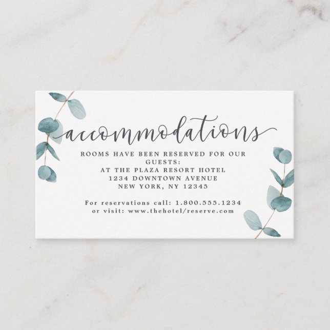 Carte D'accompagnement Mariage simple Eucalyptus Frame Hébergements (Devant)