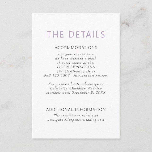 Carte D'accompagnement Mariage simple moderne Dusty violet Détails (Devant)