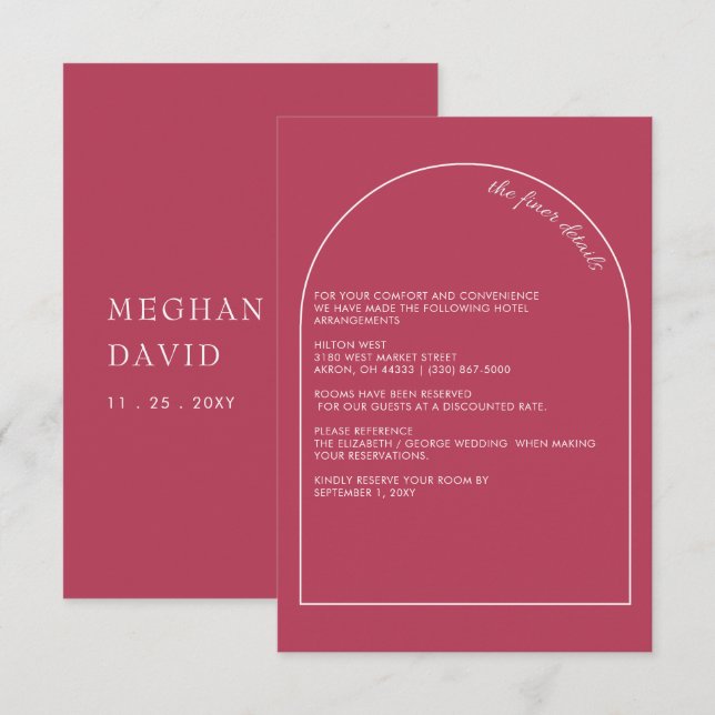 Carte D'accompagnement Mariage Simple Moderne Rustique Arche Magenta   (Devant / Derrière)