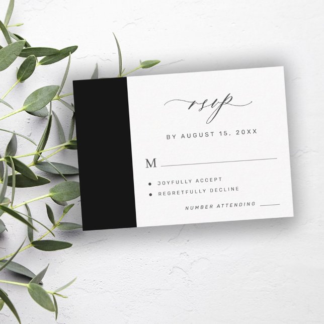 Carte D'accompagnement Mariage simple noir et blanc élégant RSVP (Créateur téléchargé)