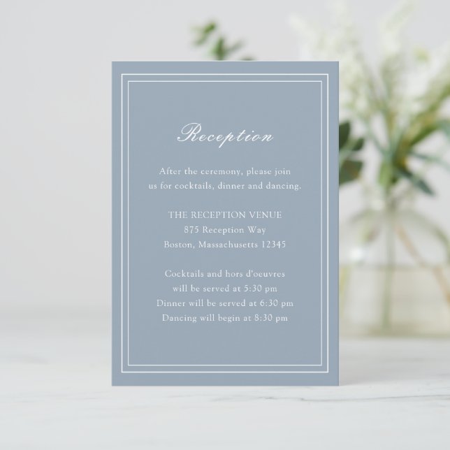 Carte D'accompagnement Mariage traditionnel Dusty Blue intemporel (Debout devant)