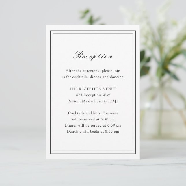 Carte D'accompagnement Mariage traditionnel noir et blanc intemporel (Debout devant)
