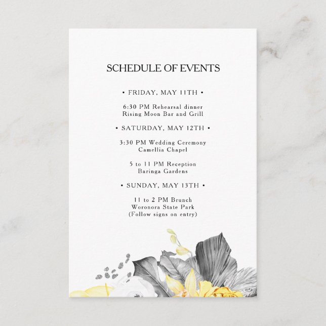 Carte D'accompagnement Mariage tropical moderne Horaire des événements Ca (Devant)