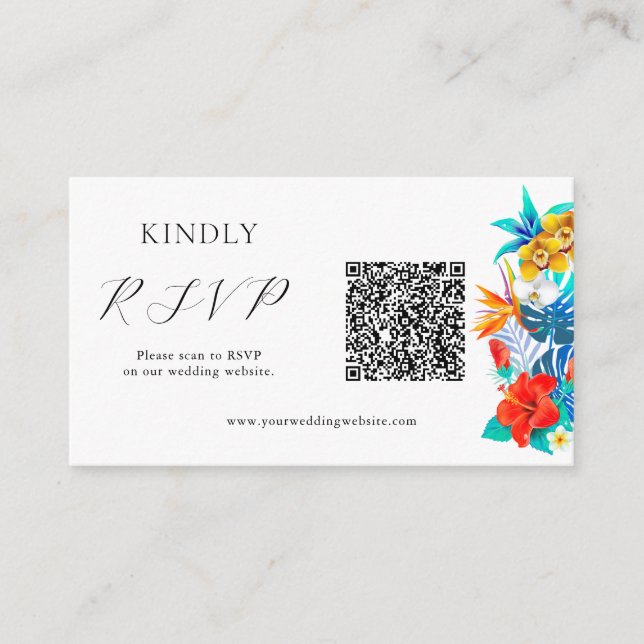 Carte D'accompagnement Mariage tropical QR RSVP (Devant)