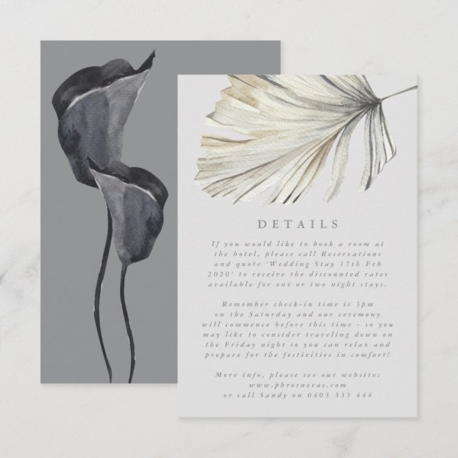 Carte D'accompagnement Mariage Tropical Ultimate Grey Pampas Grass (Devant / Derrière)