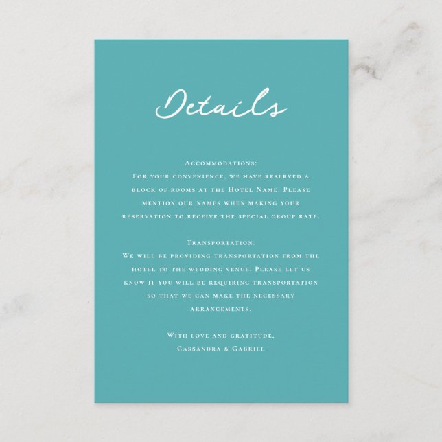Carte D'accompagnement Mariage turquoise (Devant)