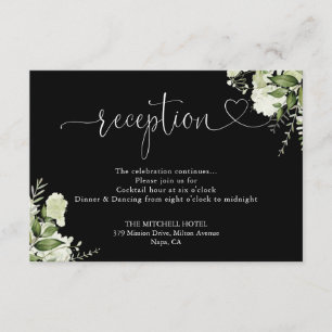 Carte D'accompagnement Mariage Verdure Écriture Cœur Noir Réception