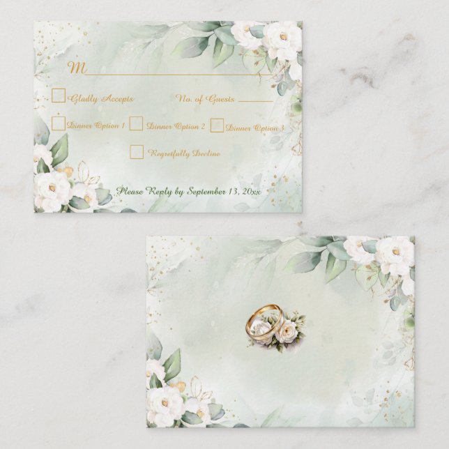 Carte D'accompagnement Mariage vert gracieux RSVP (Devant / Derrière)