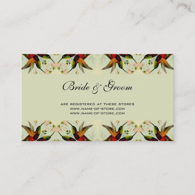 Carte D'accompagnement Mariage vintage, colibris et fleurs (Devant)