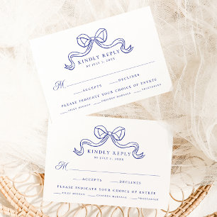 Carte D'accompagnement Mariage vintage Elegance Blue Bow Repas RSVP