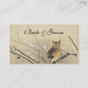 Carte D'accompagnement Mariage Vintage, Hibou Japonais et Arbre en Fleur