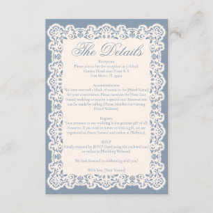 Carte D'accompagnement Mariage Vintage Ivoire Dentelle Bleu Poussiéreux