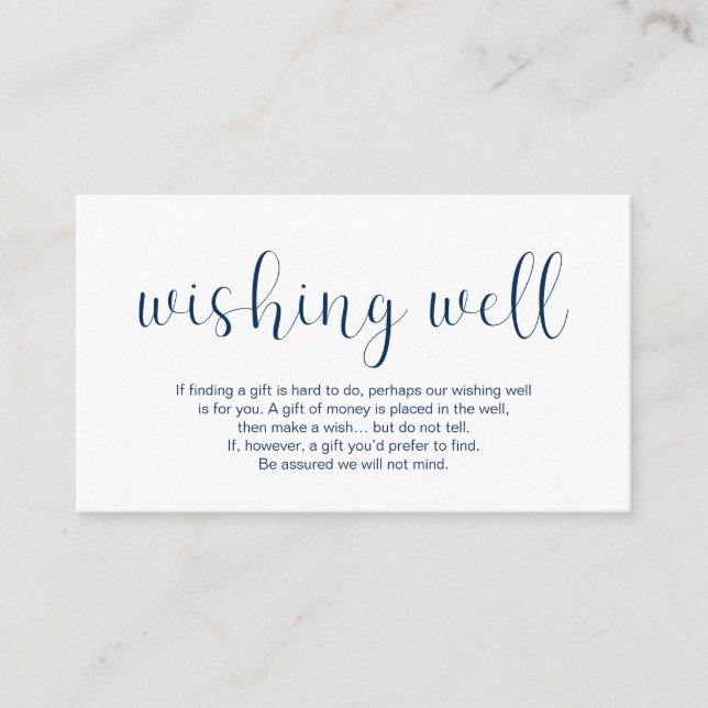 Carte D'accompagnement Mariage Wishing Well, Design minimal, bleu marine (Devant)