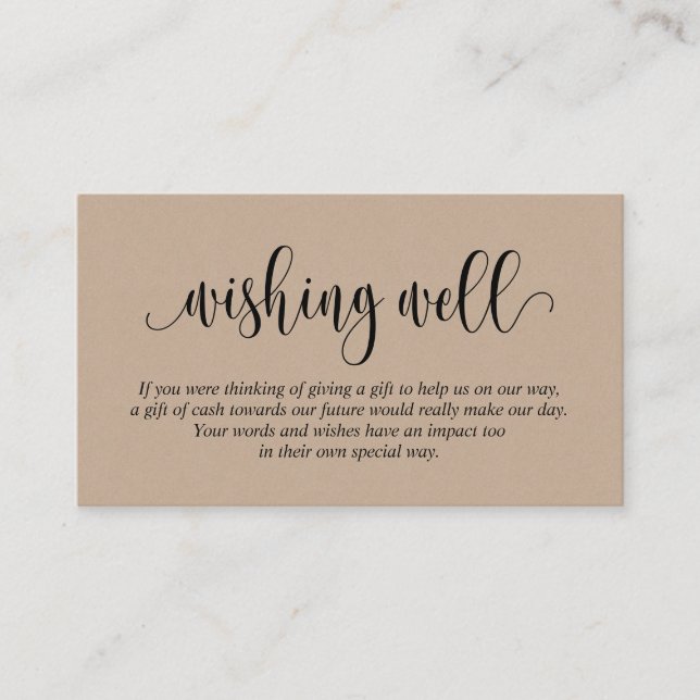 Carte D'accompagnement Mariage Wishing well, Script moderne Brown Kraft (Devant)