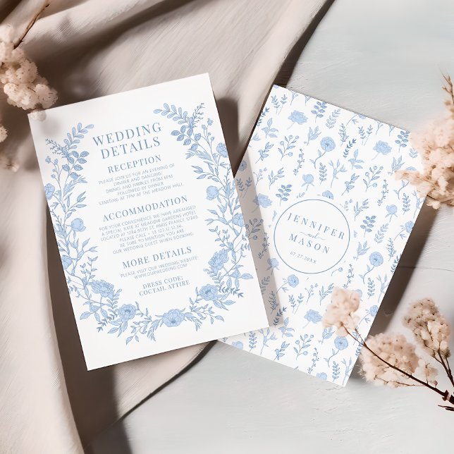 Carte D'accompagnement Mariages fleuris fleur sauvage bleu détails (Créateur téléchargé)