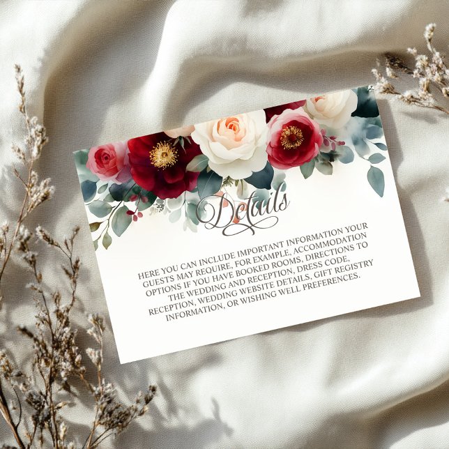 Carte D'accompagnement Mariages floraux de Bourgogne et blanc Détails (Créateur téléchargé)