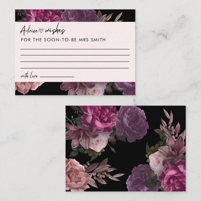 Carte D'accompagnement Mariée en fleur Fête des mariées florale noire Con (Devant / Derrière)