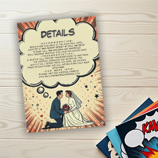 Carte D'accompagnement Mariée & Marié Vintage Rétro Pop Art Mariage BD