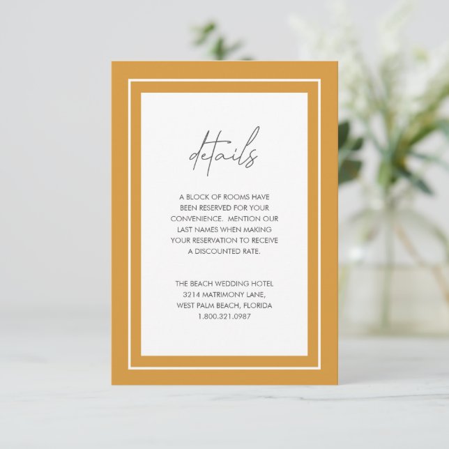 Carte D'accompagnement Marigold Jaune Bold Bordure moderne Mariage (Debout devant)