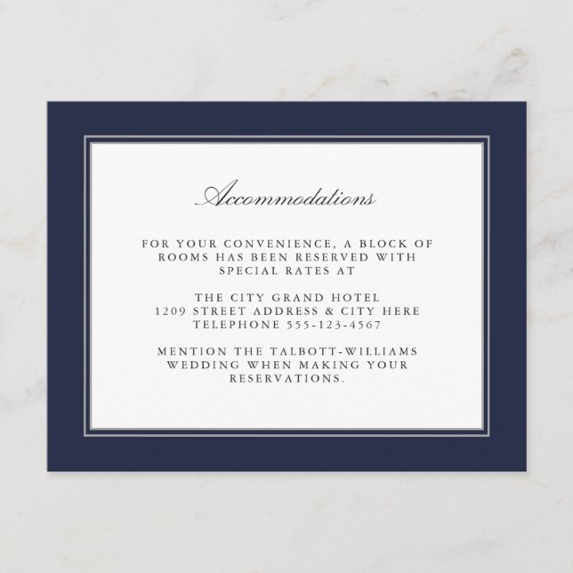 Carte D'accompagnement Marine Bleu Classique Simple Élégance Hébergements (Devant)