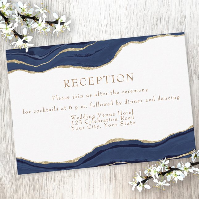 Carte D'accompagnement Marine Blue Agate Gold Parties scintillant Mariage (Créateur téléchargé)